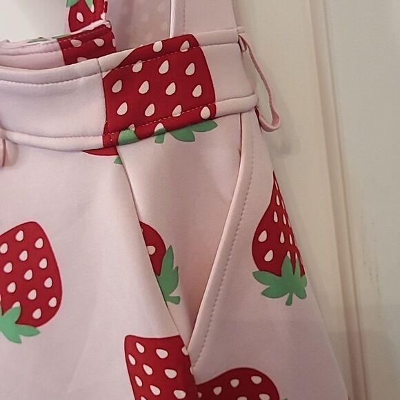 Hot Topic Pink Red Green Novelty Strawberry Print Overalls Shortalls Size M - Picture 8 of 14